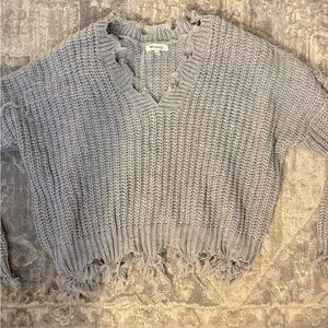 Miracle Distressed Gray V-Neck Sweater